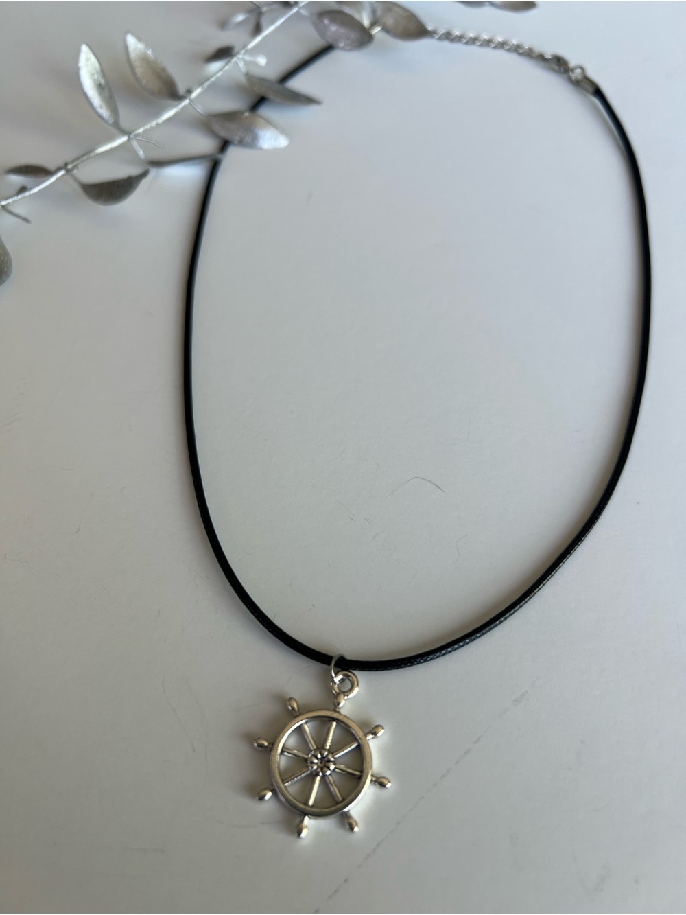 Nautical Wheel Pendant Necklace in Black and Silver handmade new